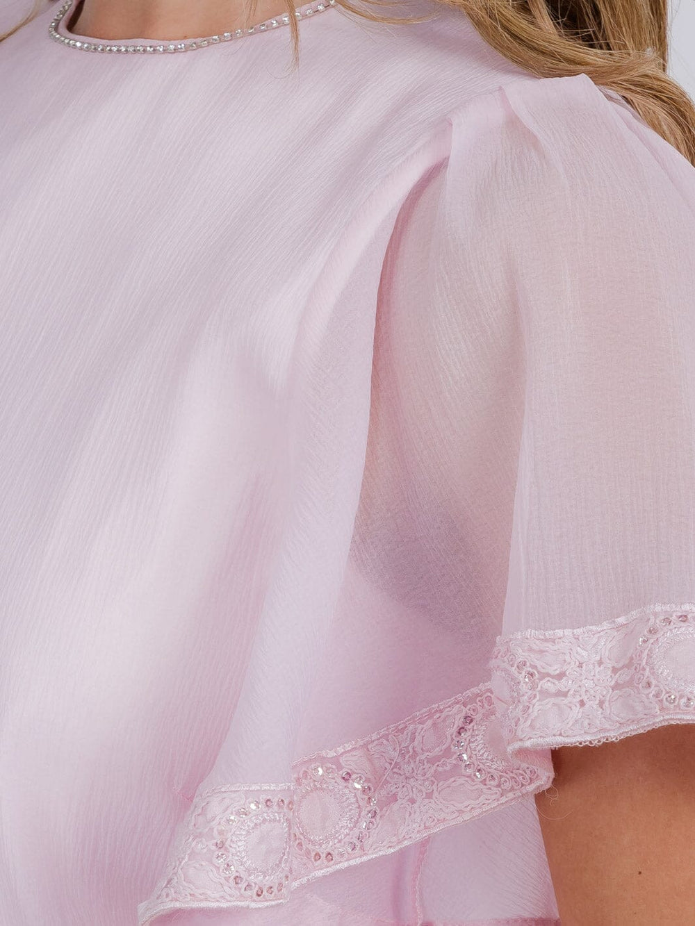 WOMEN'S SHORT SLEEVE TRIM DETAILED BLOUSE