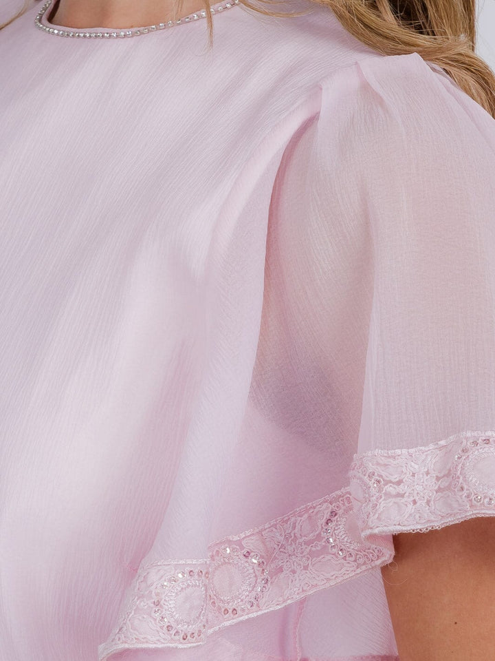 WOMEN'S SHORT SLEEVE TRIM DETAILED BLOUSE