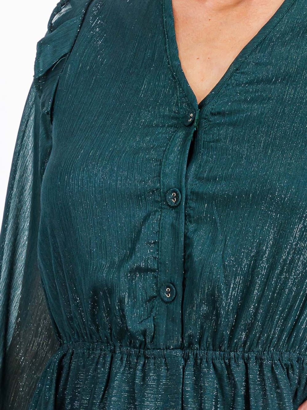 WOMEN'S LONG SLEEVE V-NECK TIERED RUFFLE SHIMMER MAXI DRESS