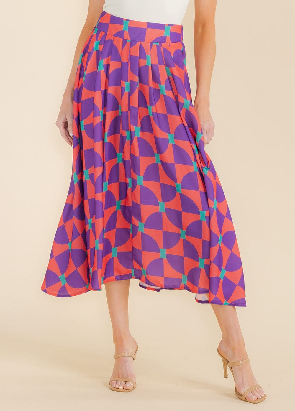 WOMEN'S ELASTIC WAIST MULTI PRINT MAXI SKIRT
