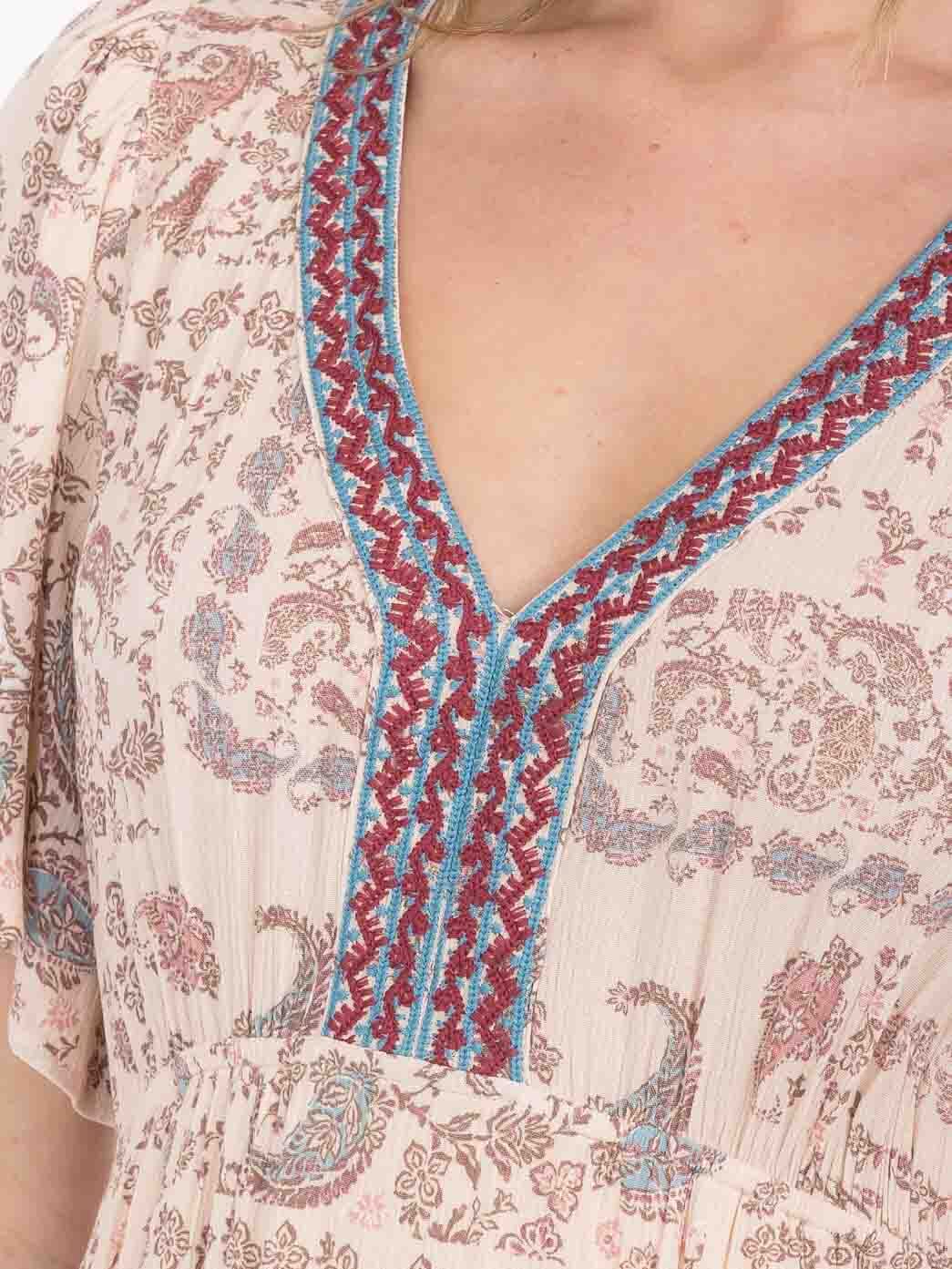 WOMEN'S SHORT SLEEVE V-NECK POCKETS PAISLEY PRINT MINI DRESS