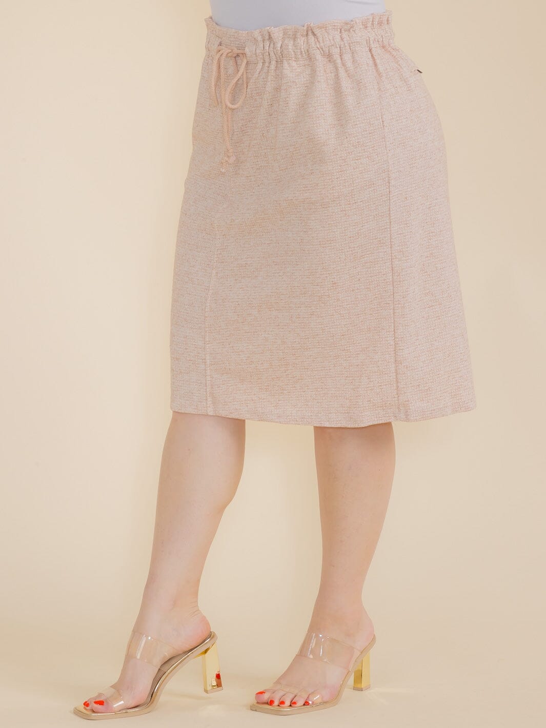 PLUS SIZE ELASTIC WAIST FRONT POCKETS MIDI SKIRT