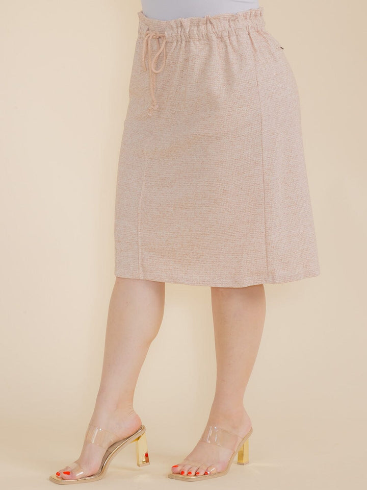 PLUS SIZE ELASTIC WAIST FRONT POCKETS MIDI SKIRT