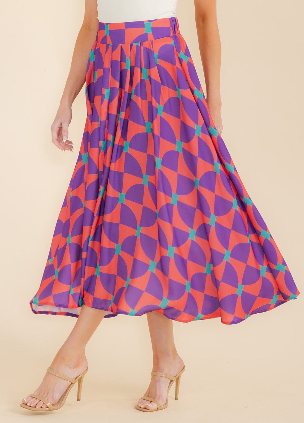 WOMEN'S ELASTIC WAIST MULTI PRINT MAXI SKIRT