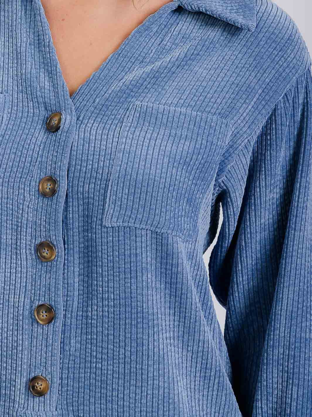 WOMEN'S LONG SLEEVE FRONT POCKET BUTTON UP CORDUROY ROMPER