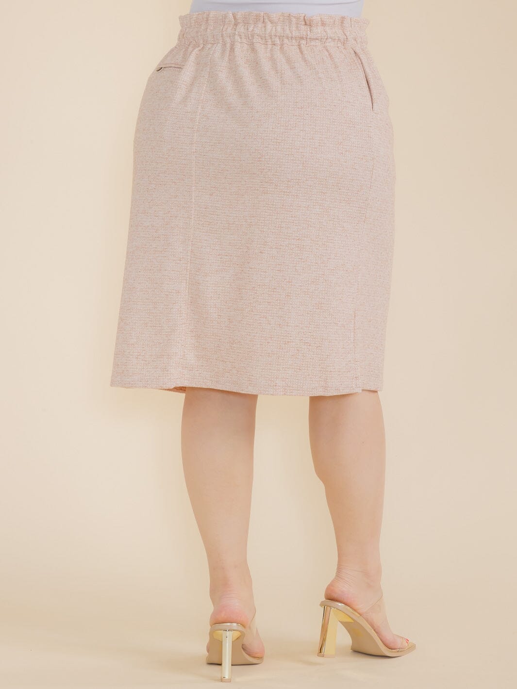 PLUS SIZE ELASTIC WAIST FRONT POCKETS MIDI SKIRT