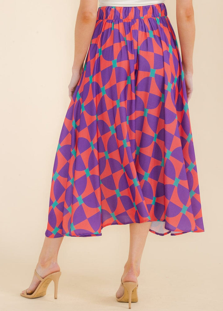 WOMEN'S ELASTIC WAIST MULTI PRINT MAXI SKIRT