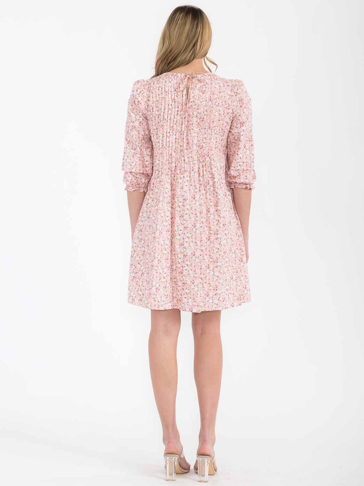 WOMEN'S 3/4 SLEEVE FRONT POCKETS TUNIC FLORAL MINI DRESS