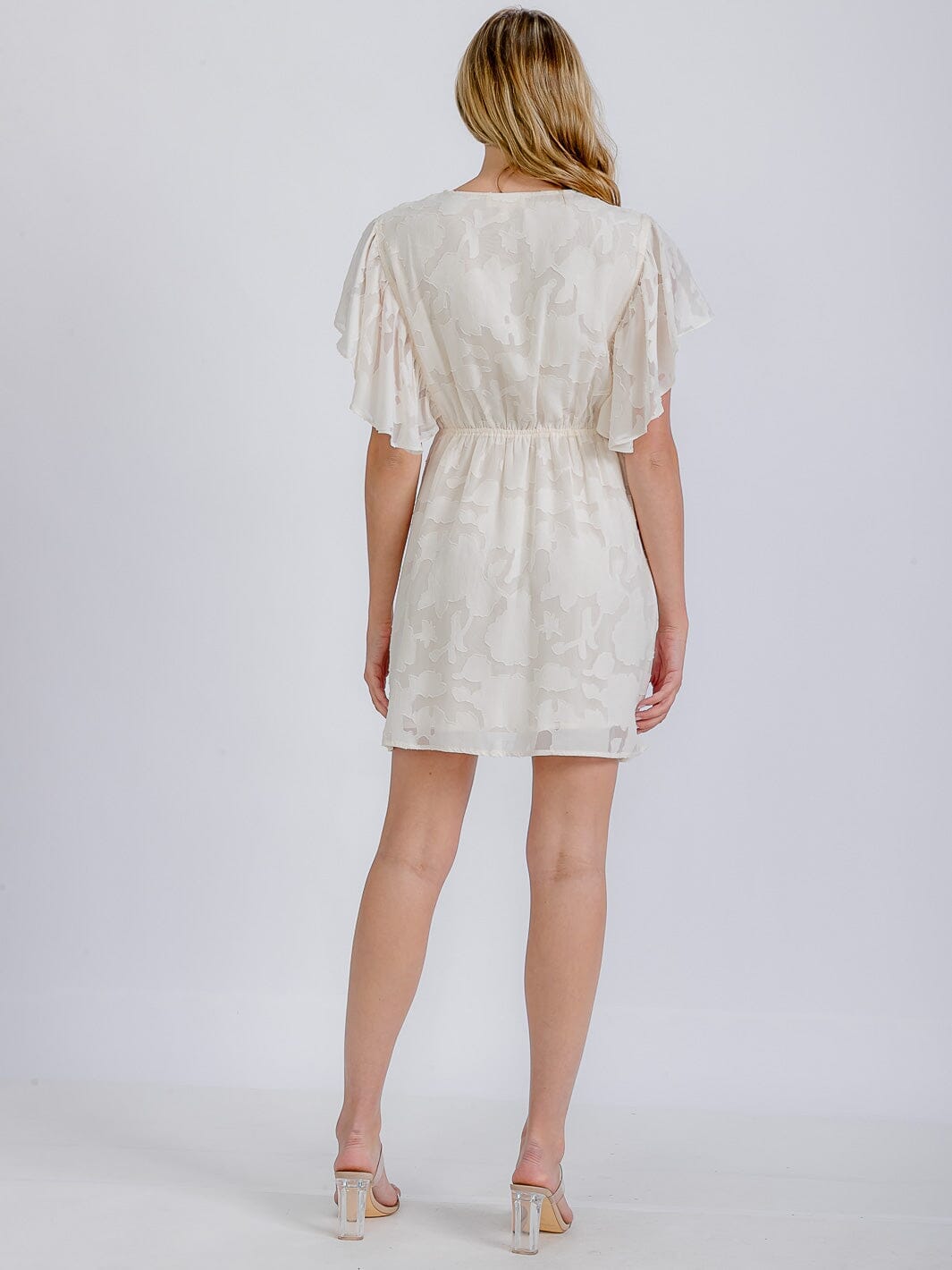 WOMEN'S SHORT SLEEVE ELASTIC WAIST SURPLICE DETAILED MINI DRESS