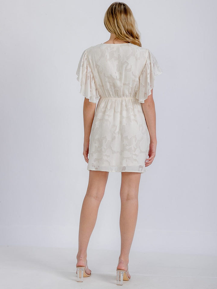 WOMEN'S SHORT SLEEVE ELASTIC WAIST SURPLICE DETAILED MINI DRESS