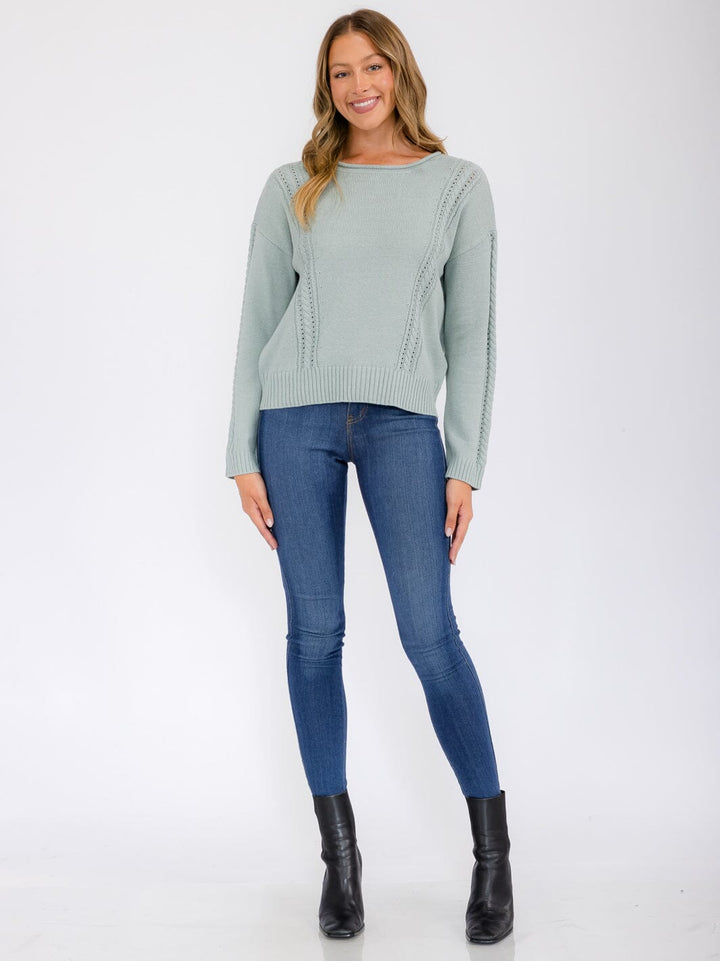 WOMEN'S LONG SLEEVE EYELET DETAILED PULLOVER SWEATER