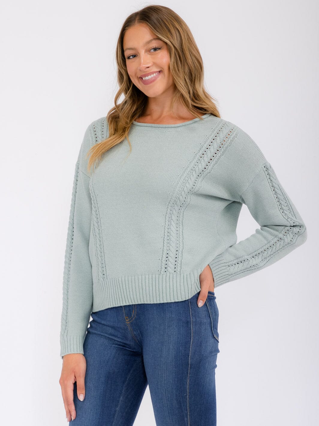 WOMEN'S LONG SLEEVE EYELET DETAILED PULLOVER SWEATER