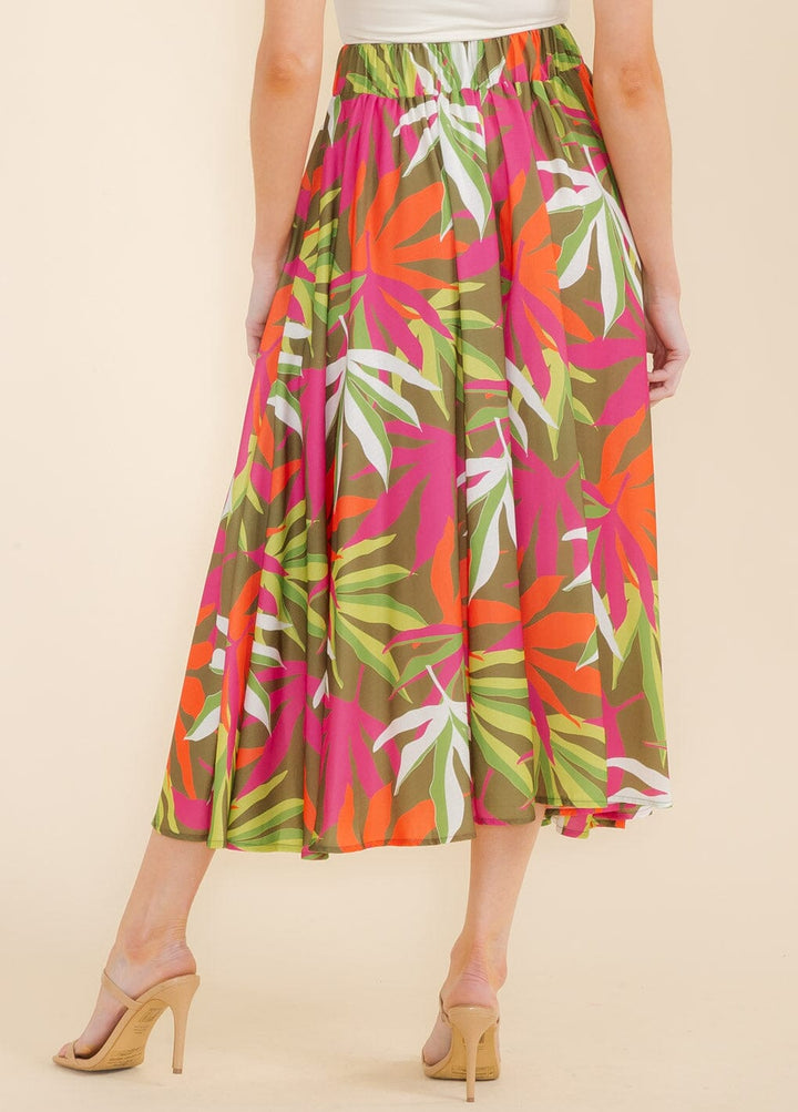 WOMEN'S ELASTIC WAIST LEAF PRINT MAXI SKIRT