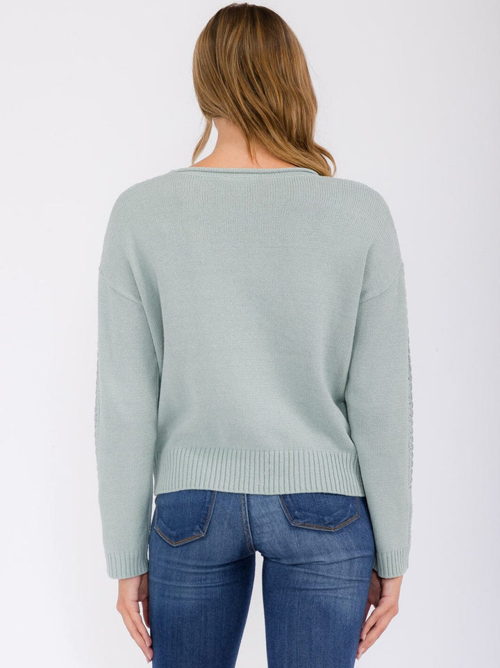 WOMEN'S LONG SLEEVE EYELET DETAILED PULLOVER SWEATER