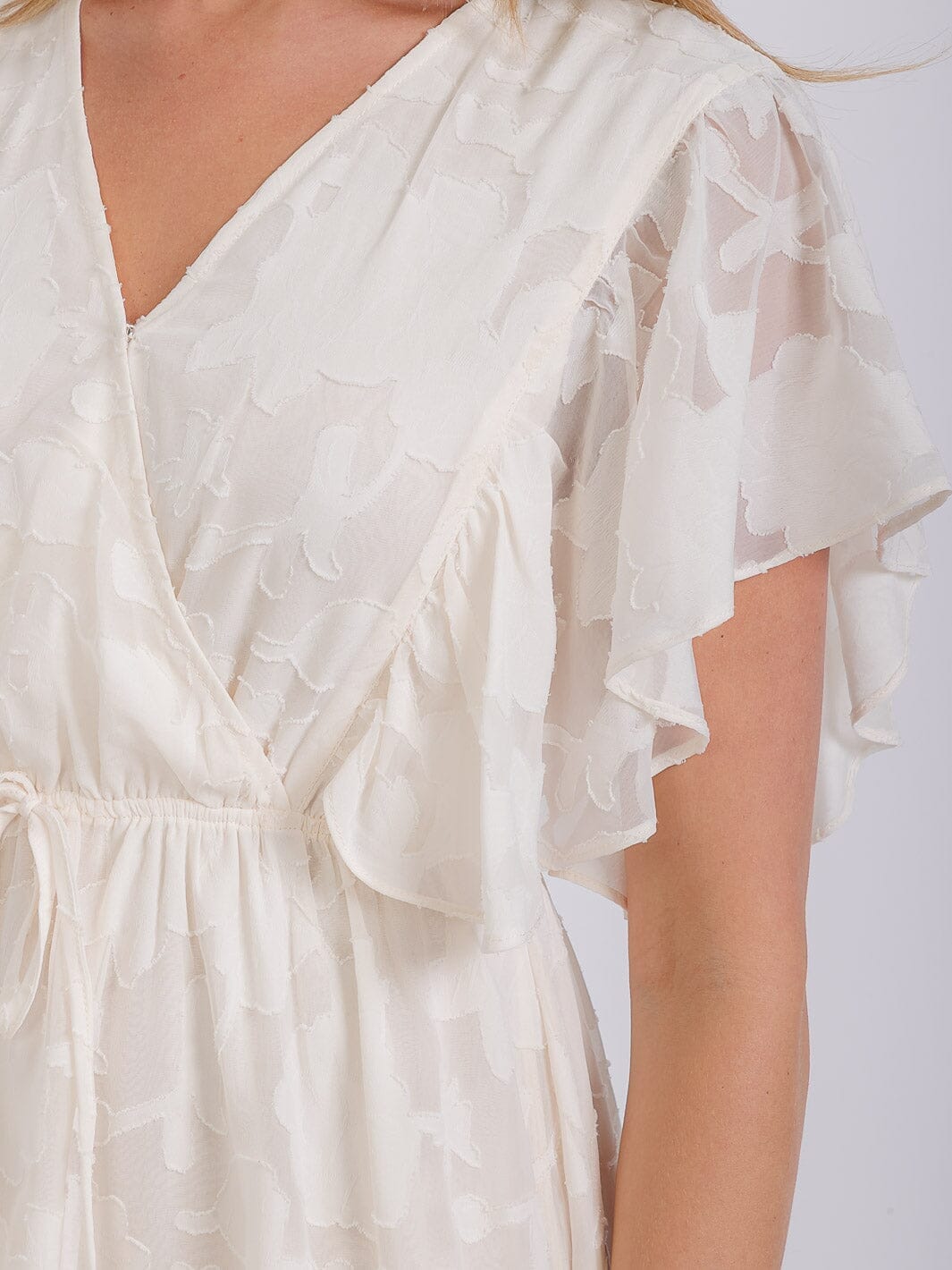 WOMEN'S SHORT SLEEVE ELASTIC WAIST SURPLICE DETAILED MINI DRESS