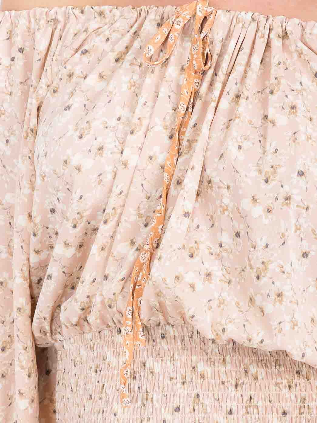 WOMEN'S OFF SHOULDER 3/4 SLEEVE SMOCK WAIST TIERED FLORAL MINI DRESS