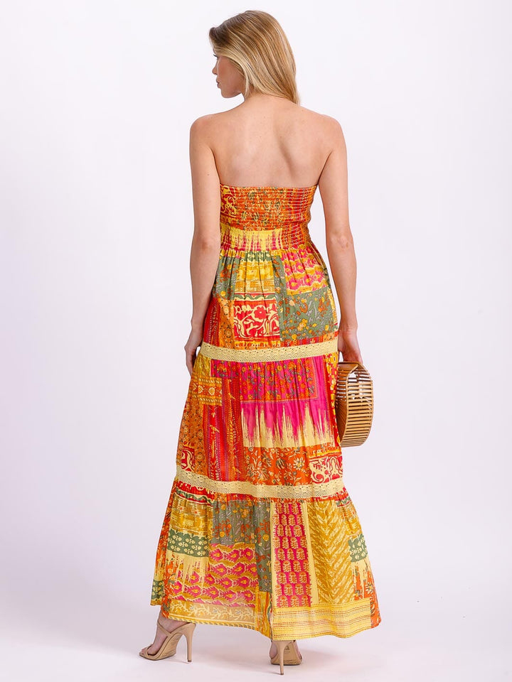 WOMEN'S SLEEVELESS SMOCK TIERED COLORBLOCK TUBE MAXI DRESS