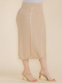 PLUS SIZE ELASTIC WAIST CABLE KNIT MIDI SKIRT