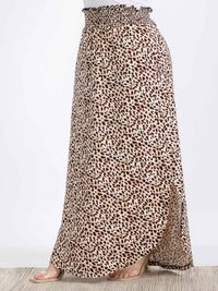PLUS SIZE ELASTIC WAIST SIDE SLIT ANIMAL PRINT MAXI SKIRT