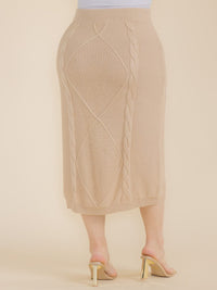 PLUS SIZE ELASTIC WAIST CABLE KNIT MIDI SKIRT