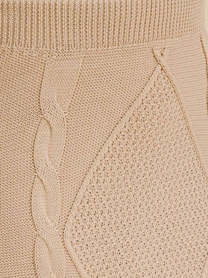 PLUS SIZE ELASTIC WAIST CABLE KNIT MIDI SKIRT