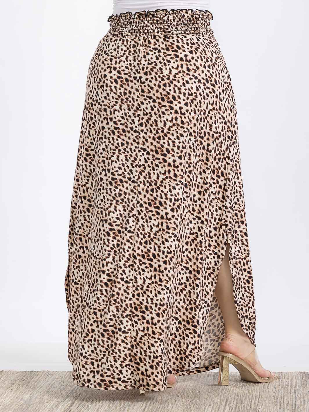 PLUS SIZE ELASTIC WAIST SIDE SLIT ANIMAL PRINT MAXI SKIRT