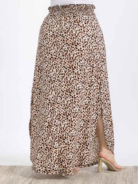PLUS SIZE ELASTIC WAIST SIDE SLIT ANIMAL PRINT MAXI SKIRT