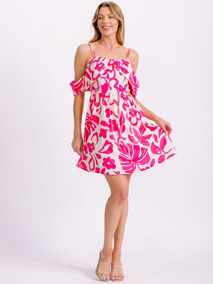 WOMEN'S SLEEVELESS OFF SHOULDER FIT & FLARE FLORAL MINI DRESS