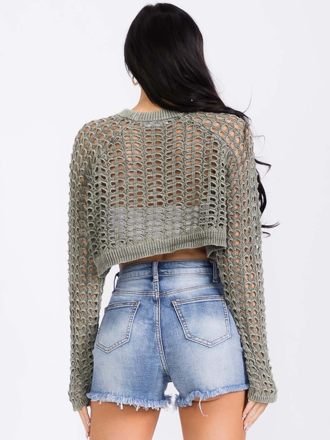 WOMEN'S LONG SLEEVE KNITTED CROP TOP
