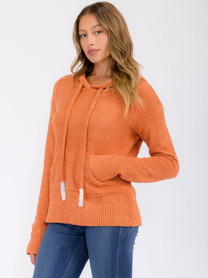 WOMEN'S LONG SLEEVE FRONT POCKETS HOODED PULLOVER SWEATER