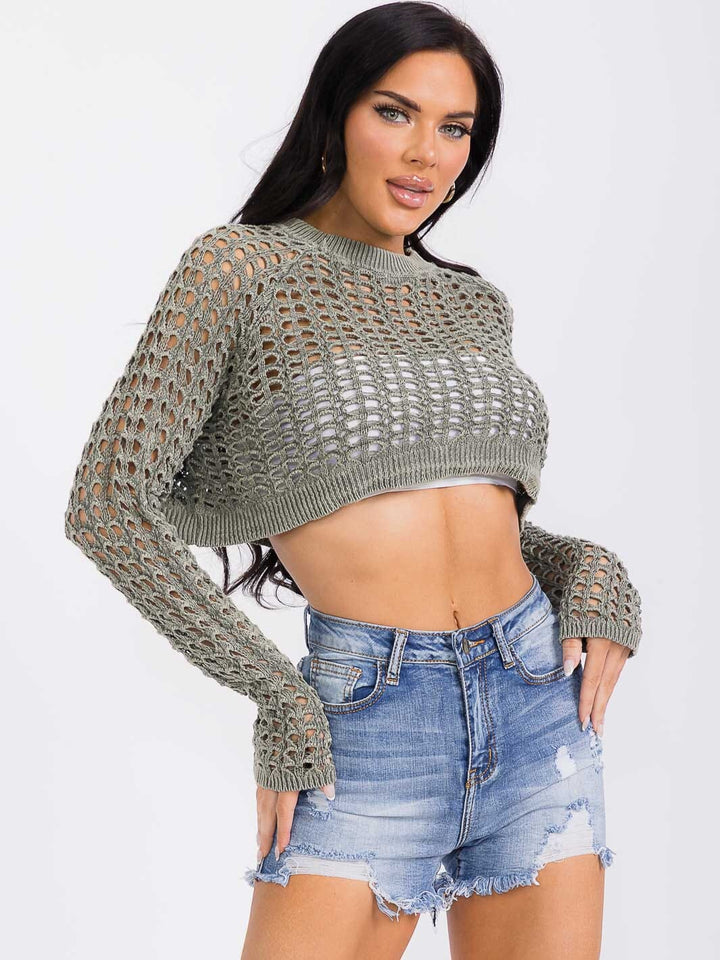 WOMEN'S LONG SLEEVE KNITTED CROP TOP