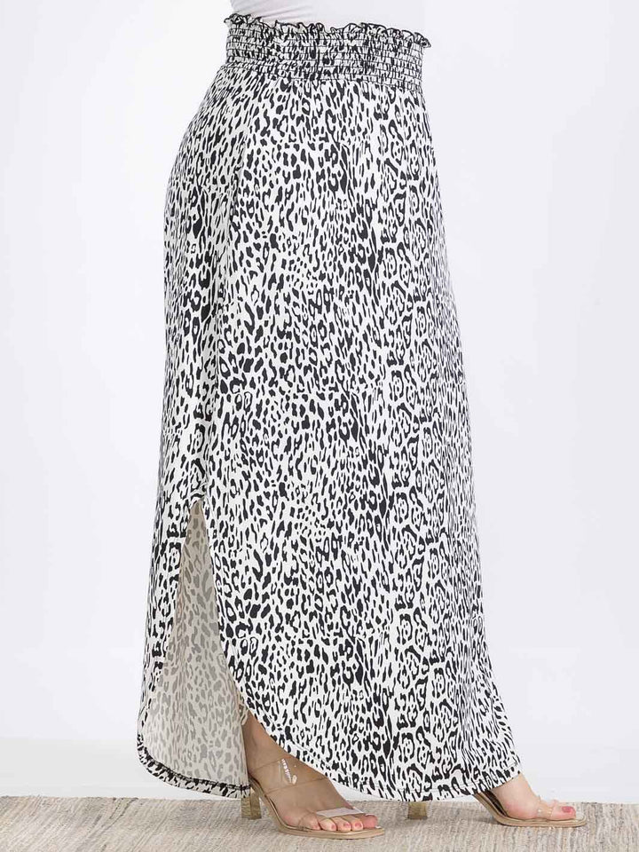 PLUS SIZE ELASTIC WAIST SIDE SLIT ANIMAL PRINT MAXI SKIRT