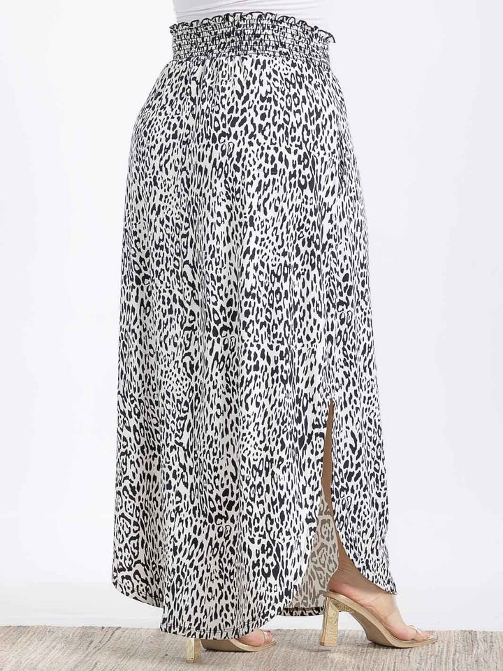PLUS SIZE ELASTIC WAIST SIDE SLIT ANIMAL PRINT MAXI SKIRT
