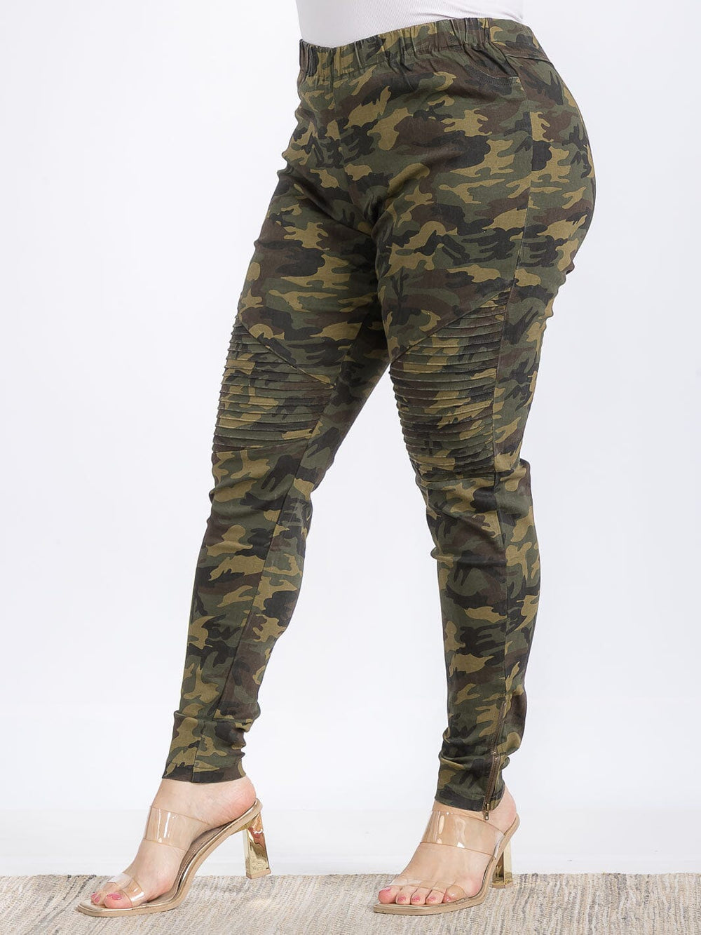 PLUS SIZE ELASTIC WAIST CAMO PRINT SKINNY PANTS