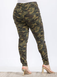 PLUS SIZE ELASTIC WAIST CAMO PRINT SKINNY PANTS