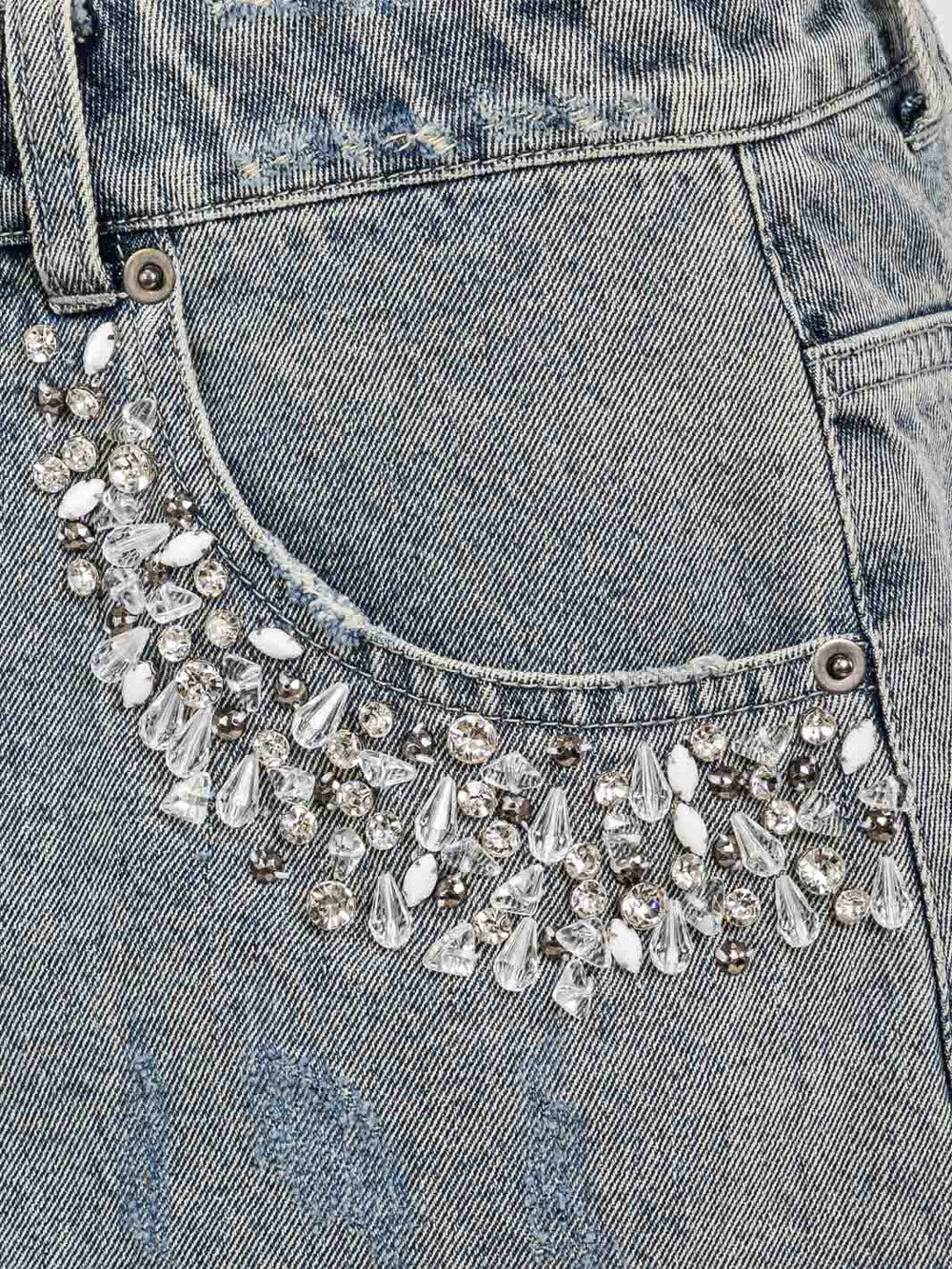 WOMEN'S BUTTON CLOSURE POCKETS STUDS DETAILED DENIM MINI SKIRT