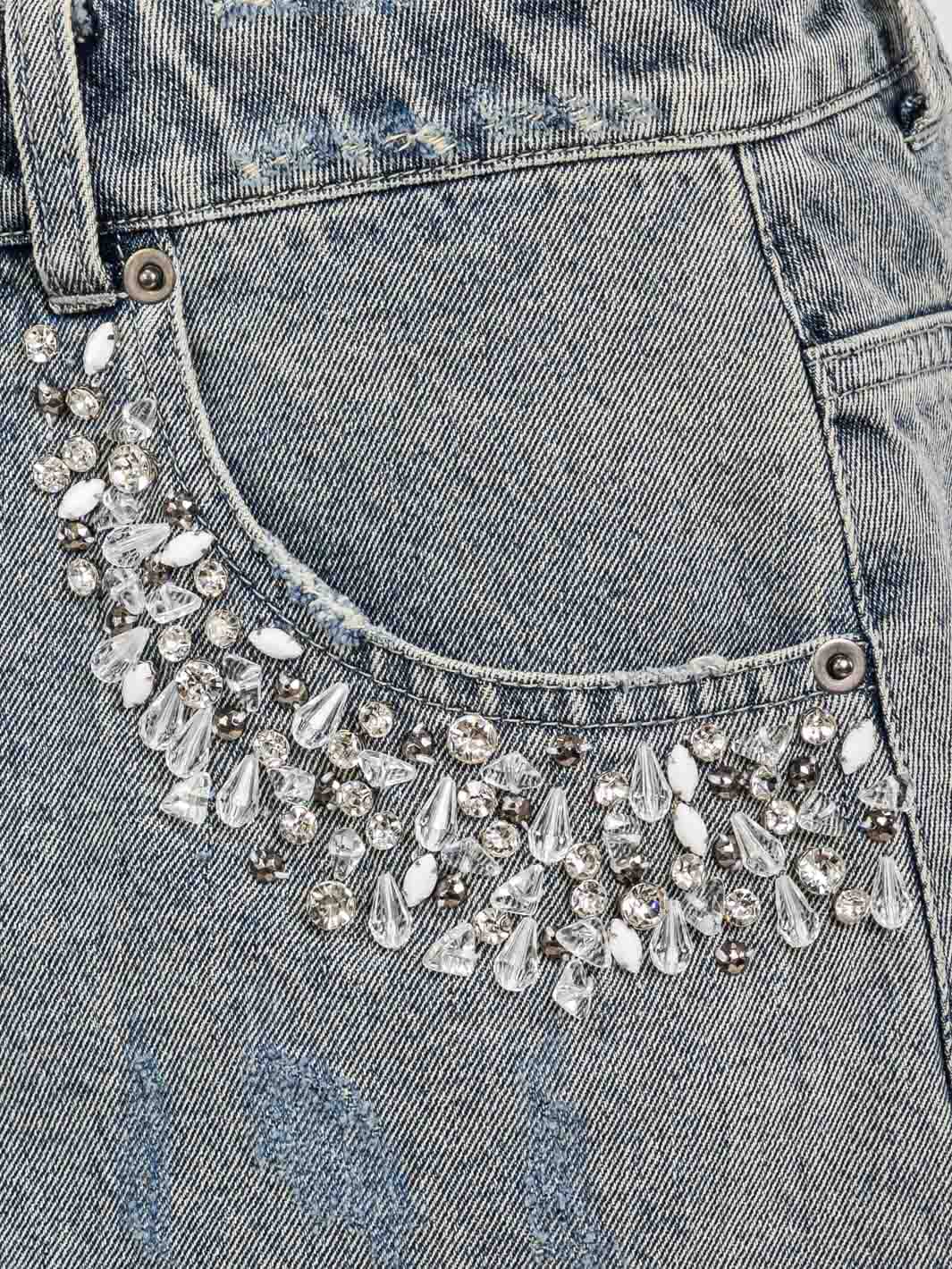 WOMEN'S BUTTON CLOSURE POCKETS STUDS DETAILED DENIM MINI SKIRT