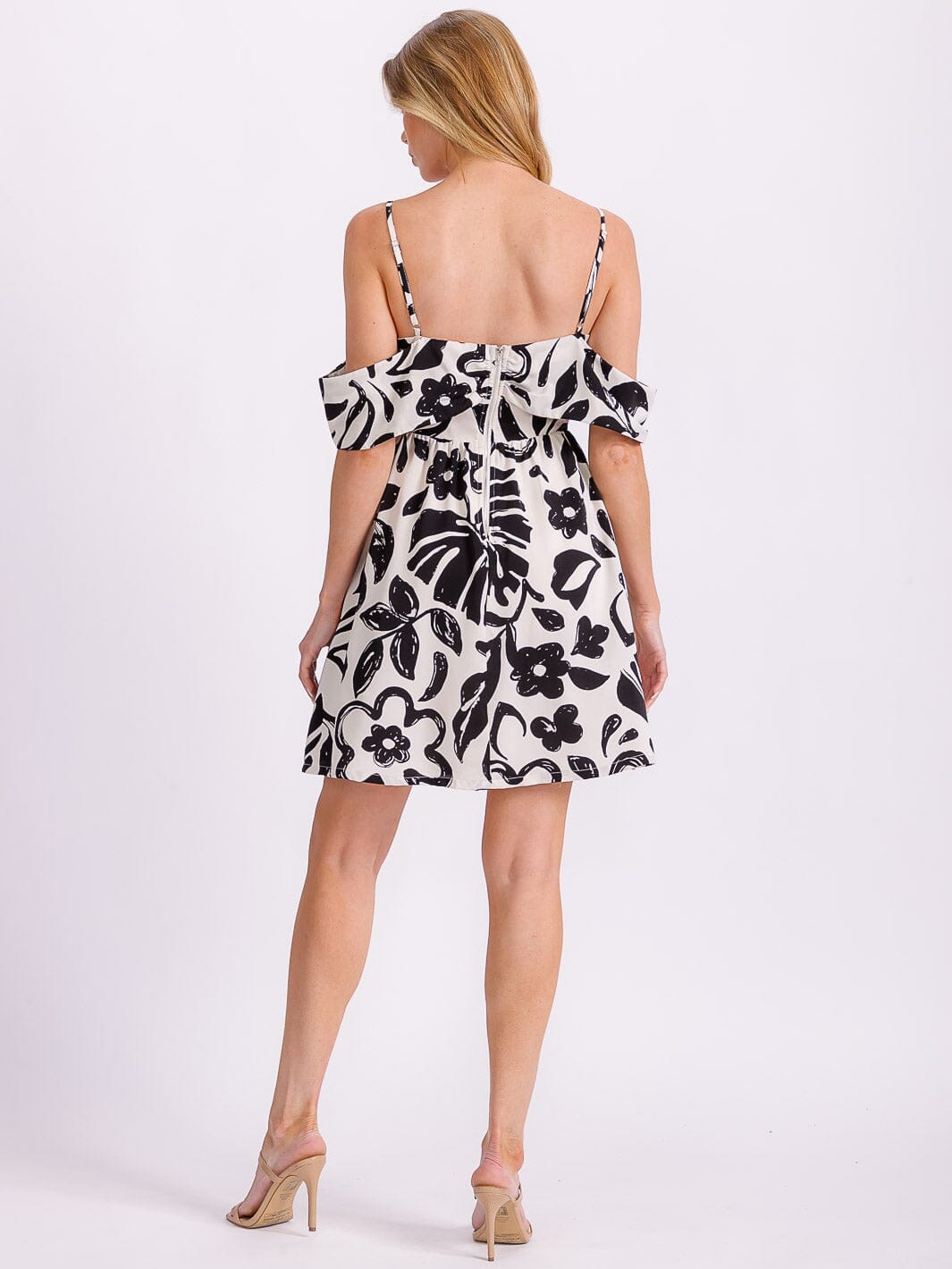 WOMEN'S SLEEVELESS OFF SHOULDER FIT & FLARE FLORAL MINI DRESS