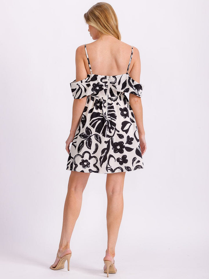 WOMEN'S SLEEVELESS OFF SHOULDER FIT & FLARE FLORAL MINI DRESS