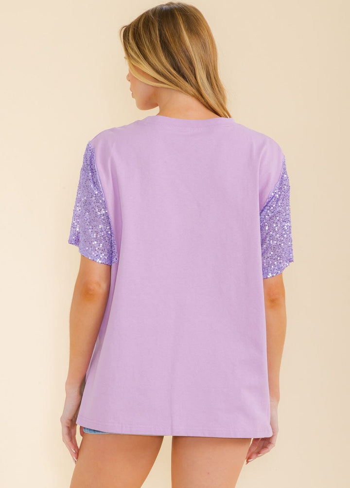 WOMEN'S SHORT SEQUINS SLEEVE HIGH-LOW TOP