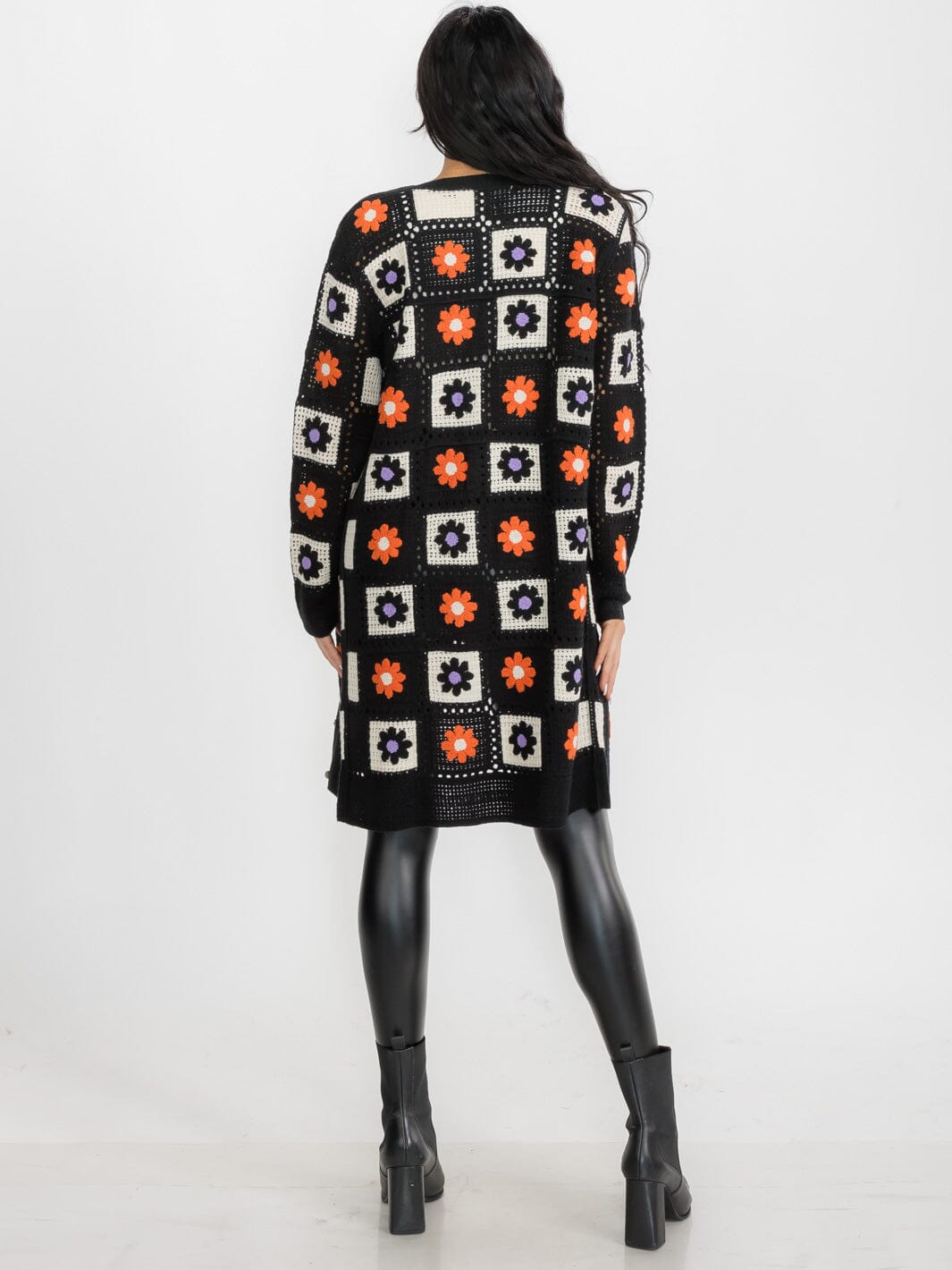 WOMEN'S LONG SLEEVES BUTTON CLOSURE KNIT FLORAL CARDIGAN