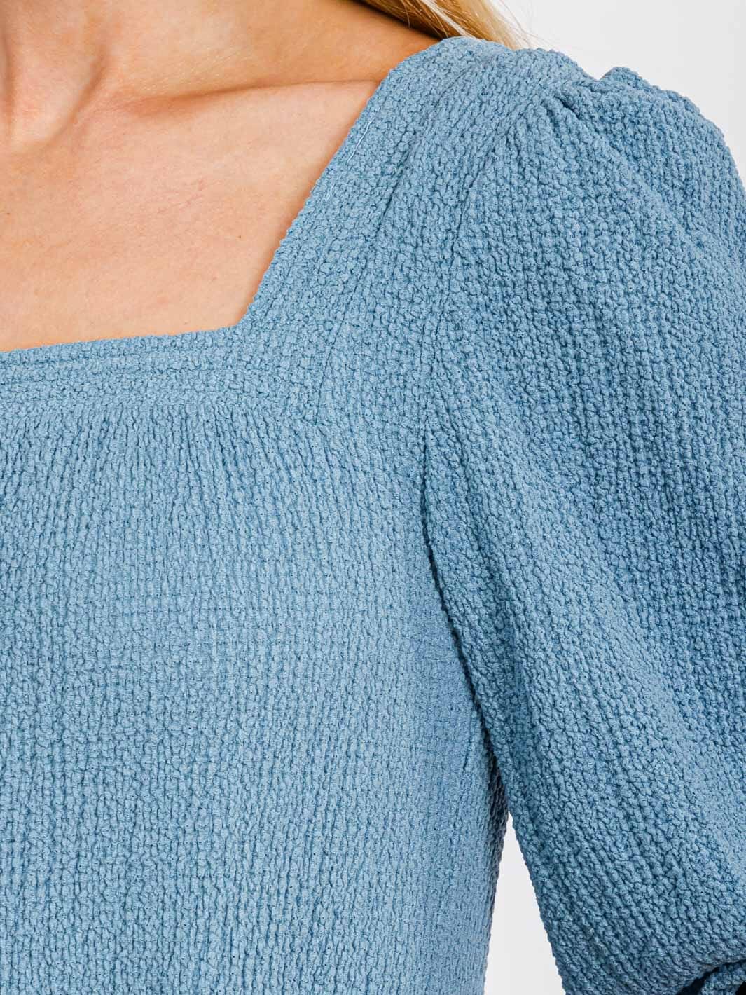 WOMEN'S 3/4 SLEEVE SQUARE NECK TIERES POCKETS MIDI DRESS