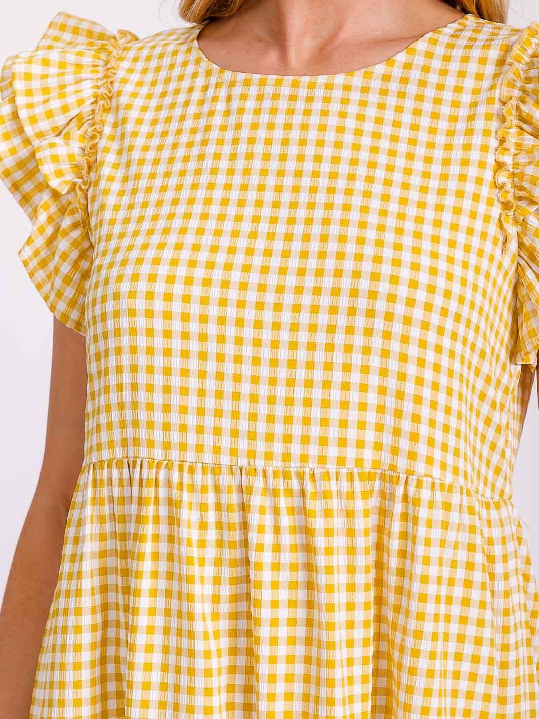 WOMEN'S RUFFLE SLEEVE TIERED TUNIC PLAID MINI DRESS