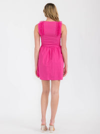 WOMEN'S SLEEVELESS RUFFLE V-NECK FIT & FLARE MINI DRESS