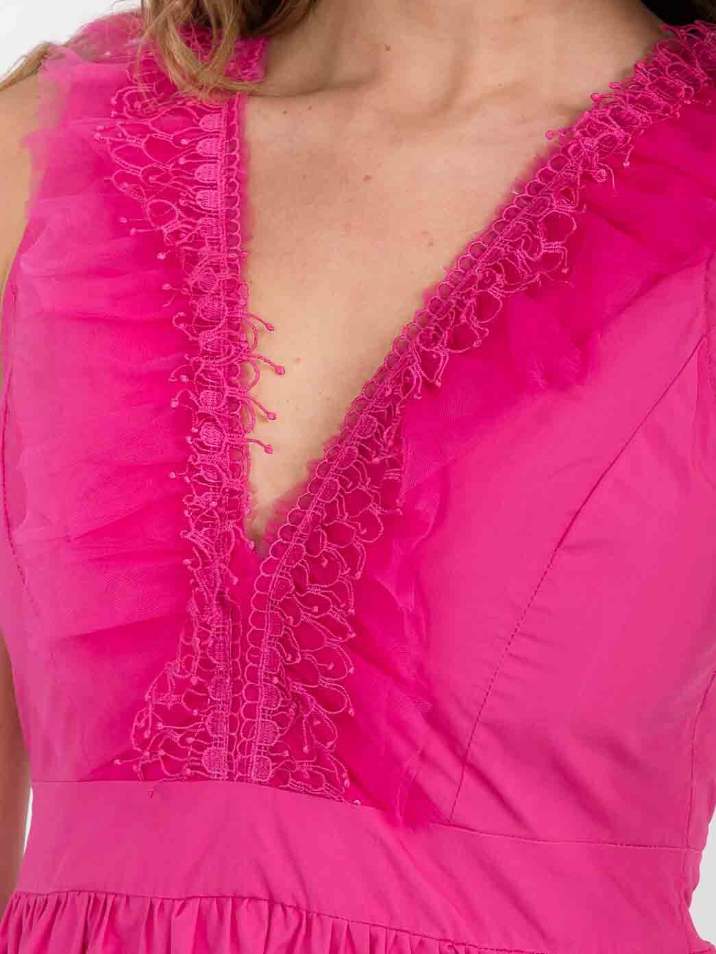 WOMEN'S SLEEVELESS RUFFLE V-NECK FIT & FLARE MINI DRESS