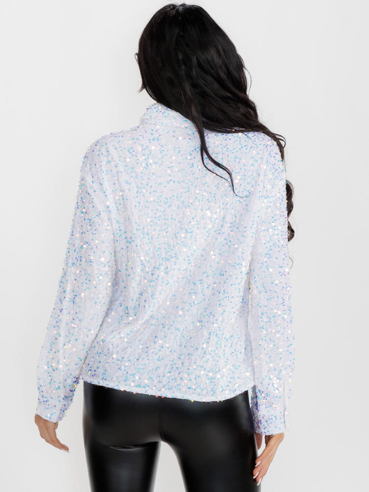 WOMEN'S LONG SLEEVE BUTTON UP SEQUINS TOP