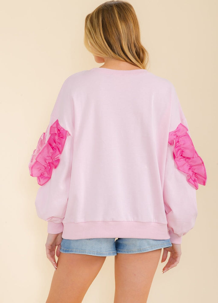 WOMEN'S LONG SLEEVE RUFFLE PULLOVER SWEATER