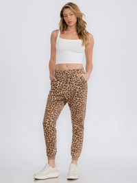 WOMEN'S ELASTIC WAIST POCKETS ANIMAL PRINT JOGGER PANTS