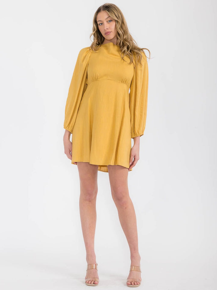 WOMEN'S LONG SLEEVE OPEN BACK MINI DRESS