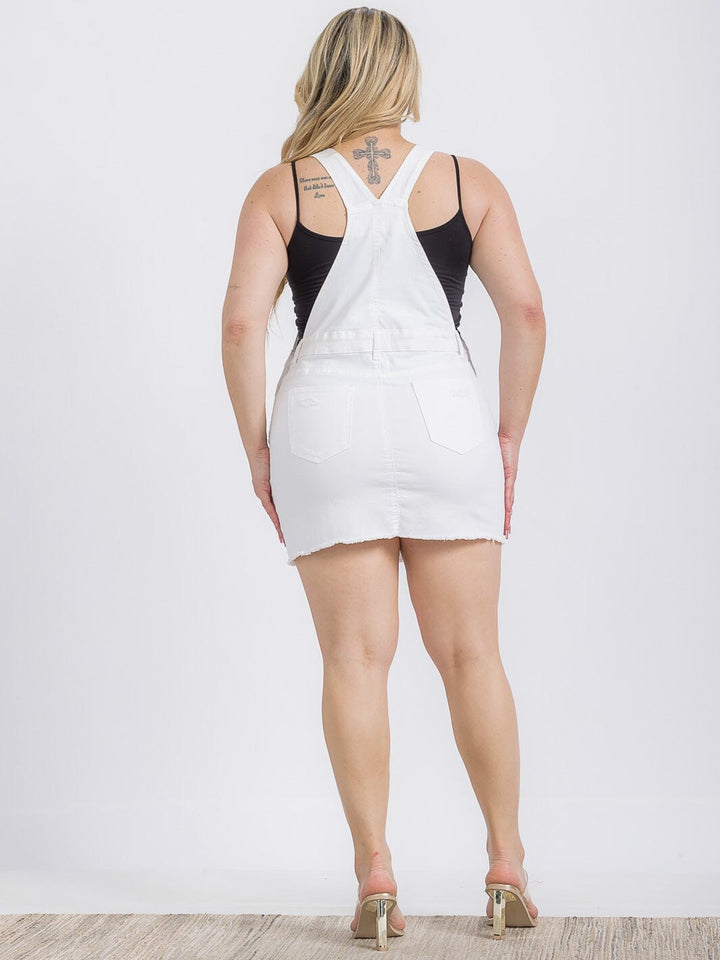 PLUS SIZE BUTTON CLOSURE POCKETS STRETCH DENIM MINI SKIRT OVERALL